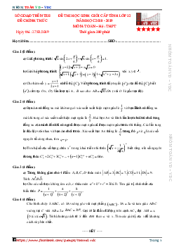 Đề thi học sinh giỏi cấp tỉnh Toán 12 năm 2018 – 2019 sở GD&ĐT Bến Tre