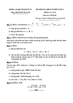 Đề kiểm tra định kỳ Toán 9 tháng 10/2019 trường Thanh Xuân Nam – Hà Nội