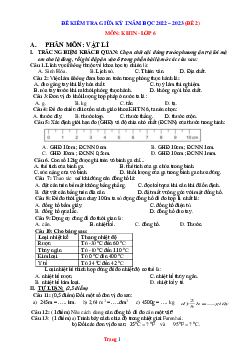 Đề ôn thi giữa HK1 môn KHTN 6 năm 2022-2023-Đề 2