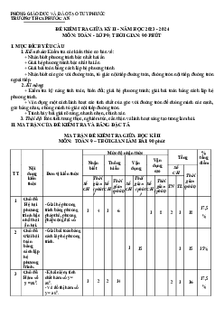 Đề thi giữa học kỳ 2 Toán 9 năm 2023 – 2024 trường THCS Phước An – Bình Định