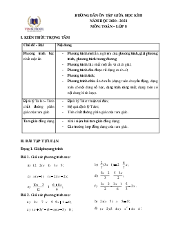 Hướng dẫn ôn tập giữa kì 2 Toán 8 năm 2020 – 2021 trường Vinschool – Hà Nội