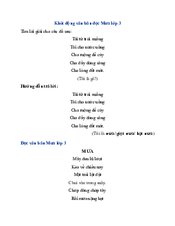 Giải SGK Tiếng Việt 3 trang 11, 12 Bài 2: Mưa - Phần đọc | Kết nối tri thức