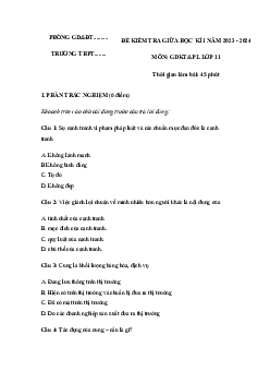 Đề thi giữa học kì 1 môn Giáo dục kinh tế và Pháp luật 11 sách Cánh diều