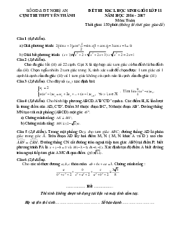 Đề thi KSCL học sinh giỏi Toán 11 năm học 2016 – 2017 cụm thi THPT Yên Thành – Nghệ An