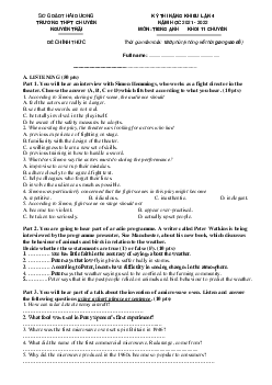 Kỳ Thi Năng Khiếu Lần 4 Năm Học 2021 - 2022 Môn Tiếng Anh Khối 11 Chuyên Trường THPT Chuyên Nguyễn Trãi - Hải Dương (có đáp án)