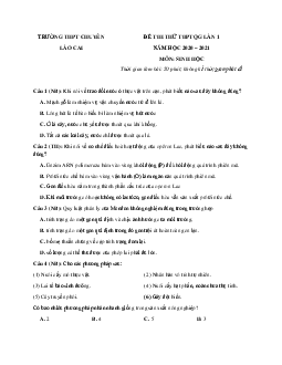 Đề thi thử THPT Quốc gia 2021 môn Sinh trường chuyên Lào Cai lần 1 có đáp án chi tiết