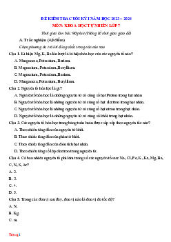 Đề thi học kì 1 môn Khoa học tự nhiên 7 năm 2023 - 2024 sách Cánh diều - Đề 3