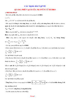 Các dạng bài tập Quang phổ vạch của hidro có lời giải và đáp án