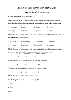 Đề ôn thi vào lớp 10 môn tiếng Anh Sở GD&ĐT Thành phố Hà Nội số 6 năm 2020-2021