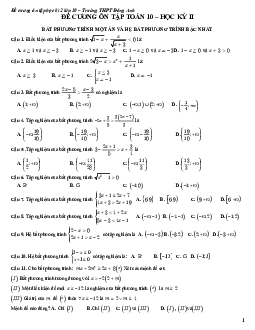 Đề cương ôn tập học kỳ 2 Toán 10 trường THPT Đông Anh – Hà Nội