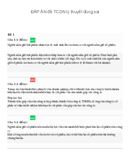 Đáp án đề Tài Chính Doanh Nghiệp lý thuyết đúng sai | Học viện Ngân Hàng