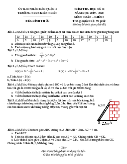 Đề thi HK2 Toán 7 năm 2019 – 2020 trường THCS Kiến Thiết – TP HCM