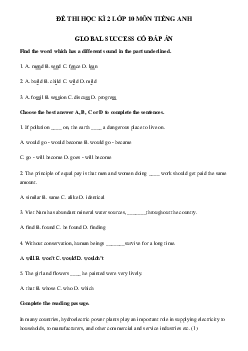 Đề thi tiếng Anh lớp 10 học kì 2 Global Success số 2(có đáp án)