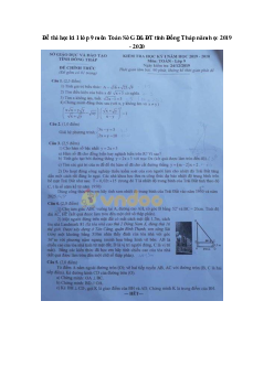 Đề thi học kì 1 lớp 9 môn Toán Sở GD&ĐT tỉnh Đồng Tháp năm học 2019 - 2020
