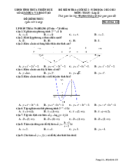 Đề kiểm tra cuối kì 1 Toán 12 năm 2022 – 2023 sở GD&ĐT Thừa Thiên Huế