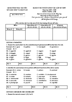 Đề Thi Chuyên Nga, Pháp, Trung Vào Lớp 10 Trường THPT Chuyên Thái Nguyên 2020