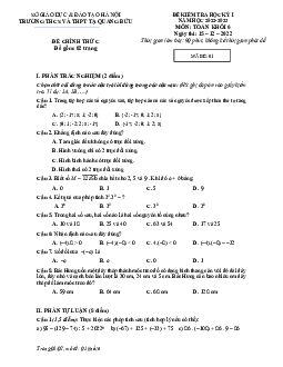 Đề học kỳ 1 Toán 6 năm 2022 – 2023 trường Tạ Quang Bửu – Hà Nội