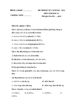 Đề thi học kì 1 môn Sinh học 10 năm 2023 - 2024 sách Chân trời sáng tạo đề 4