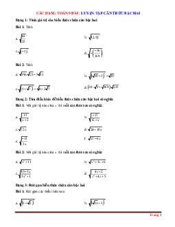 Các dạng toán 9 bài: Luyện tập căn thức bậc hai (có đáp án và lời giải chi tiết)