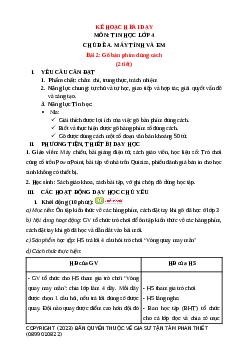 Giáo án Tin học lớp 4 Bài 2: Gõ bàn phím đúng cách | Chân trời