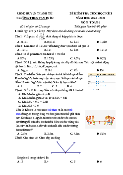 Đề cuối học kì 2 Toán 6 năm 2023 – 2024 trường THCS Vạn Phúc – Hà Nội