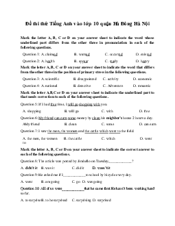 Đề thi thử Tiếng Anh vào lớp 10 quận Hà Đông Hà Nội năm 2023