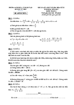 Đề học kì 2 Toán 8 năm 2022 – 2023 phòng GD&ĐT Vũ Thư – Thái Bình