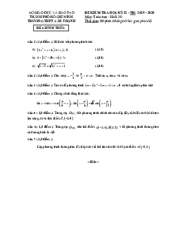 Đề thi học kì 2 Toán 10 năm 2019 – 2020 trường THPT Cần Thạnh – TP HCM