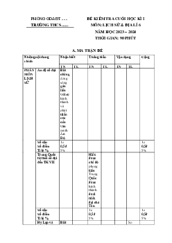 Đề thi học kì 1 môn Lịch sử - Địa lí 6 năm 2023 - 2024 sách Kết nối tri thức với cuộc sống | Đề 4
