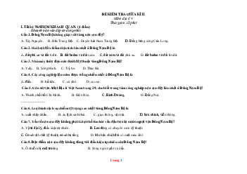 Đề thi giữa học kỳ 2 địa lí 9 (có đáp án)