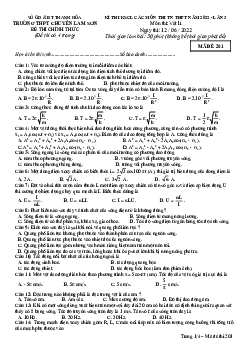 Đề thi thử THPT Quốc gia năm 2022 môn Vật Lí lần 3 trường Chuyên Lam Sơn, Thanh Hóa