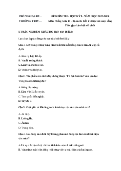 Đề thi học kì 1 môn Lịch sử 10 năm 2023 - 2024 sách Kết nối tri thức với cuộc sống đề 2