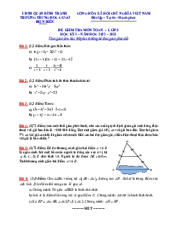 Đề tham khảo cuối kỳ 1 Toán 8 năm 2022 – 2023 trường THCS Điện Biên – TP HCM
