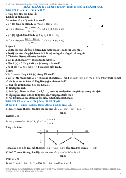 Bài giảng tính đơn điệu của hàm số – Bùi Văn Thanh Toán 12