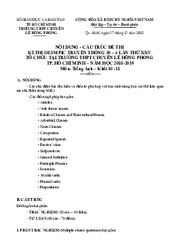 CẤU TRÚC ĐỀ THI KÌ THI OLYMPIC TRUYỀN THỐNG 30 – 4 LẦN THỨ XXV