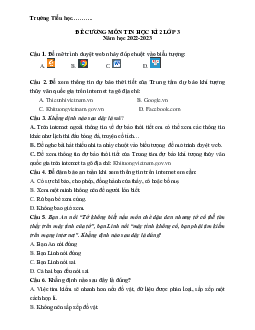 Đề cương ôn tập học kì 2 môn Tin học lớp 3 năm 2022 - 2023 - Đề 1