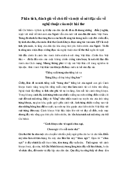 Phân tích, đánh giá về chủ đề và một số nét đặc sắc về nghệ thuật của một bài thơ Ngữ Văn 10 sách Chân Trời Sáng Tạo