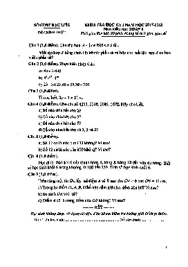 Đề kiểm tra HK1 Toán 6 năm học 2017 – 2018 sở GD và ĐT Bạc Liêu