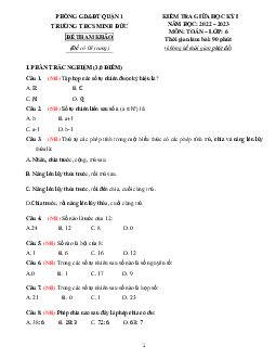 Đề tham khảo giữa học kỳ 1 Toán 6 năm 2022 – 2023 trường THCS Minh Đức – TP HCM