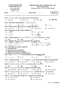 Đề thi HK1 Toán 10 năm 2020 – 2021 trường THPT Lê Lợi – Quảng Trị