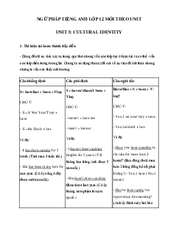 Ngữ pháp unit 5 lớp 12 Cultural Identity