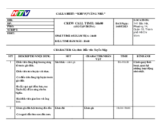 CALL SHEET: “KHI VỢ VẮNG NHÀ” | Nghiệp Vụ đạo diễn | Đại học Khoa học Xã hội và Nhân văn, Đại học Quốc gia Thành phố HCM