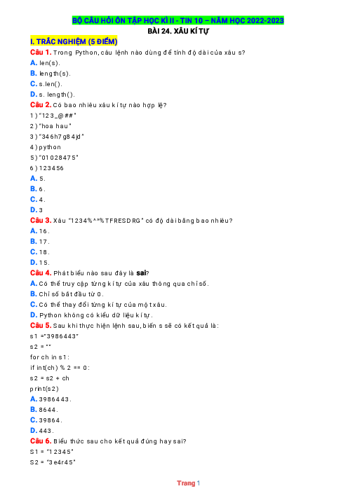 Bộ câu hỏi ôn tập Tin 10 kết nối tri thức học kỳ 2