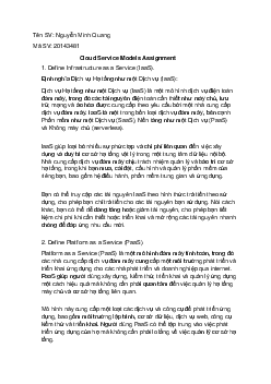 Cloud Service Models Assignment | Kiến Trúc Máy Tính Và Hệ Điều Hành | Đại học Khoa học Xã hội và Nhân văn, Đại học Quốc gia Thành phố HCM