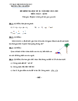 Đề thi HK2 Toán 8 năm 2019 – 2020 trường THCS Ba Đình – TP HCM