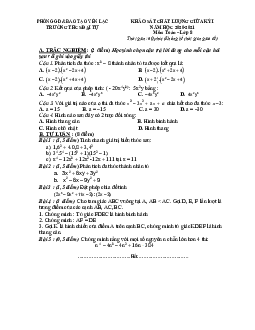 Đề thi giữa học kì 1 Toán 8 năm 2020 – 2021 trường THCS Đại Tự – Vĩnh Phúc