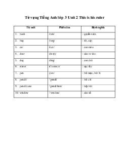 Từ vựng Tiếng Anh lớp 3 Family and Friends Unit 2 This is his ruler