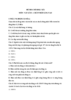 Đề thi học kì 2 môn Vật lý 10 Chân trời sáng tạo năm 2023 - Đề 1