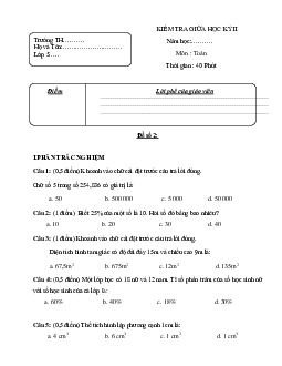 Đề thi giữa kì 2 lớp 5 môn Toán - Đề 2