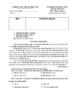 Đề thi học kì 2 lớp 4 môn Tiếng Việt trường TH-THCS Mường Sại, Sơn La năm học 2020 - 2021